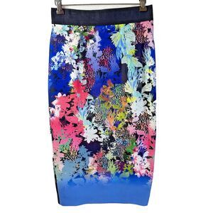 Milly Women's Ombre Floral Print Ribbed Elastic Waist Midi Pencil Skirt Sz 6